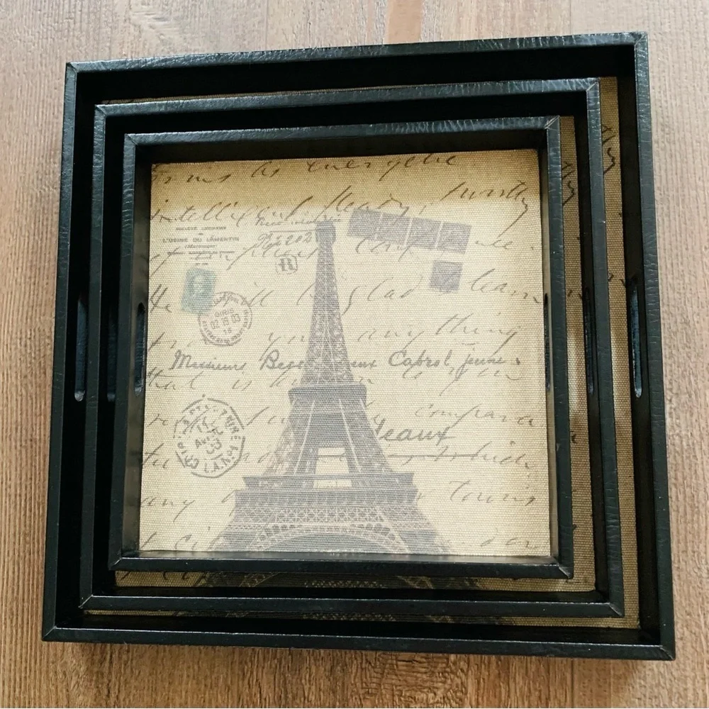 Eiffel Tower Vintage Black and Tan set of trays